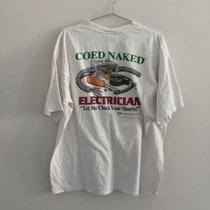 Vintage Coed Naked Electrician Let Me Check Your Shorts T-Shirt XXL White USA